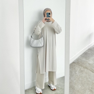 Bymeldev Women's 100% Cotton Breathable Crew Neck Loose Fit Modest <b>Tops</b> Slit Tunic for All Seasons - Product Image 2