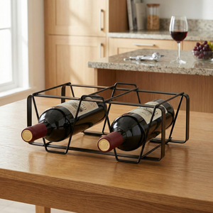 Support à vin en fil métallique pour 2 bouteilles, robuste, en fer thermolaqué, moderne, portable, écologique, pour cuisine, fabricant taïwanais, carré - Product Image 2