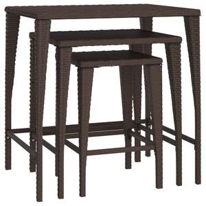 Ensemble de 3 tables gigognes en rotin PE marron, meubles d'extérieur en acier thermolaqué - Product Image 2