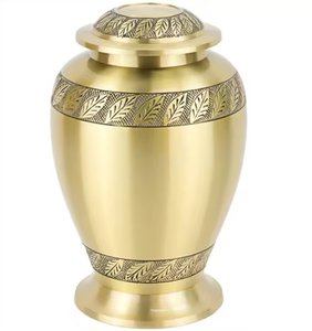 Golden Leaves Engraved Brass Urn for Cremation Human Ashes 200 Cubic Inch Capacity American Style Adult Urn On Sale - Product Image 1