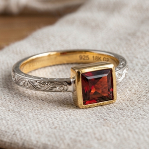 Wholesale Jewellery 925 Sterling Silver 18K Gold Plated Square Garnet <b>Ring</b> 10mm Classic <b>Statement</b> <b>Ring</b> US 6 Gift for Her - Product Image 3
