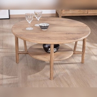 Table basse ronde à double niveau Vandana Golden Layer en bois de manguier Plume Diamètre 90 cm