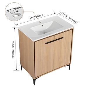 Mobile bagno da 30 pollici in legno ingegnerizzato con lavabo e armadietto contenitore, include ante - Product Image 4