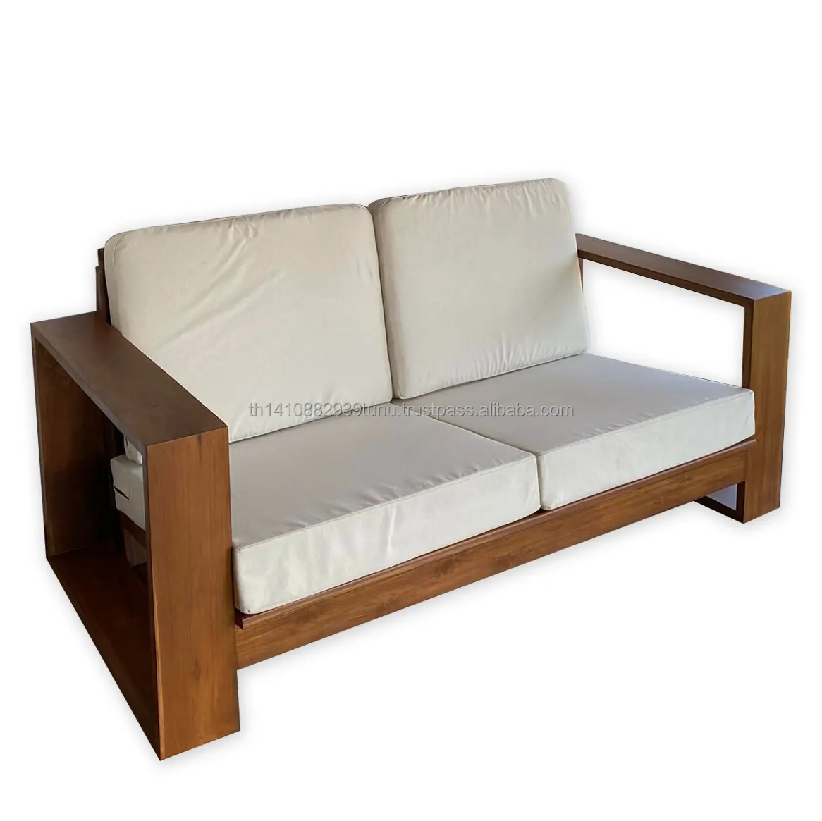 Hochwertiges modernes Design Sofa rahmen aus massivem Teakholz mit Baumwoll-Canvas-Bezug Gemütliche minimale Wohn möbel