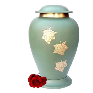 Adult <b>Memorial</b> Metal Cremation Urn Leaf Embossed Pedestal Funnel-Like Lid 220 Cubic Inch Capacity for Human Ashes Storage - Product Image 1