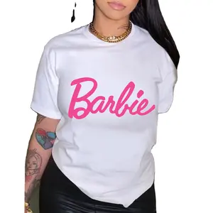 Custom Logo Barbie Plus size Polyester durable t shirts for women Breathable Women's t shirts from Pakistan
