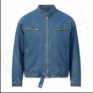 แจ็กเก็ตผ้ายีนส์วินเทจใส่ได้ทั้งชายและหญิงคอตั้งผ้าใบเสื้อคลุมกันหนาวมีซิปปิดสไตล์ฮิปฮอปซักได้ตามต้องการ - Product Image 2