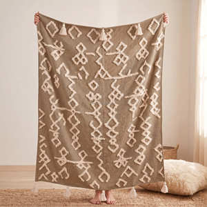 Luxury Woven Cotton <b>Throw</b> Blanket Tufted Geometric <b>Bed</b> <b>Throw</b> Premium Linen Like Couch Drape - Product Image 3