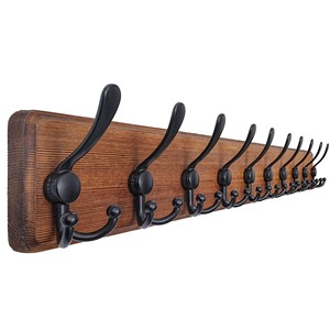 Mango Wood Wall Coat Rack with 10 Cast Iron <b>Hooks</b> | Wholesale Handcrafted - Product Image 1