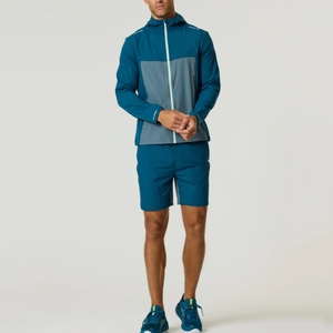 Wholesale Unisex Midweight Hooded Casual Solid Color Tracksuit Set Windbreaker Jacket <b>Zip</b> <b>Pocket</b> <b>Shorts</b> for Outdoor Training - Product Image 3