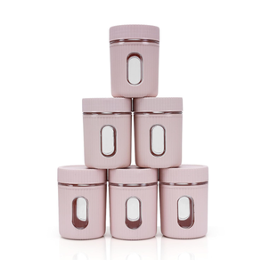 Paquete de 6 Recipientes de Plástico Rosa para Almacenamiento de Alimentos con Tapas, Recipientes Apilables para Cocina, Frascos para Despensa, Caja de Almacenamiento de Alimentos de Diseño - Product Image 1