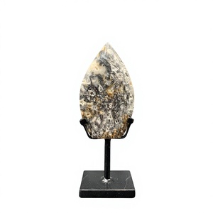 Zebra Jasper Flame Sculpture Black White Pattern <b>Stone</b> Iron Stand Cabochon Style Custom Size 12.5-15 cm Available - Product Image 4