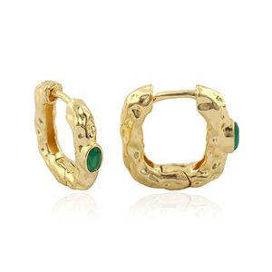 Classic rose cut oval multi gemstone Bezel Set hammered texture hoop earrings 18k gold plated brass handmade jewelry For Women - Product Image 4