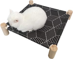 Wooden Elevated Indoor Outdoor <b>Bed</b>, Raised Cat Cots Furniture Pet <b>Bed</b> Puppy <b>Bed</b> Portable Breathable cat <b>bed</b> for <b>small</b> animals - Product Image 4