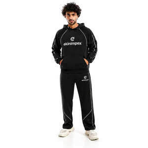 Conjunto Deportivo Personalizado para Hombre, Sudadera con Capucha y Pantalones Jogger Negros, Corte Ajustado, Ropa de Gimnasio, Marca Privada OEM - Product Image 1