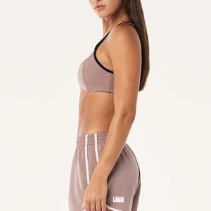MILIENZ Sujetador deportivo de yoga para mujer, beige y blanco, con cuello cuadrado y ribete en contraste, soporte ligero, transpirable, sin costuras en la parte delantera - Product Image 4