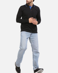 Polo pour hommes à manches longues, coupe classique, avec empiècements contrastants, logo personnalisé OEM, en piqué 50% coton/50% polyester, 220 GSM, vente en gros - Product Image 6