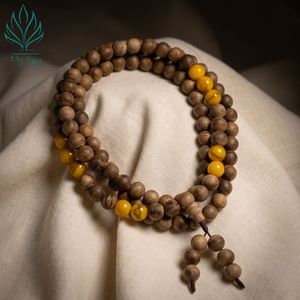 ลูกประคำเวียดนามธรรมชาติยอดนิยม 108 เม็ด พร้อมลูกประคำไม้กฤษณา 98 เม็ด ลูกประคำปะการังฟอสซิลสีเหลือง 10 เม็ด ขนาด 8 มม. ทำด้วยมือ กลิ่นหอมเฉพาะตัว สำหรับทั้งชายและหญิง - Product Image 1