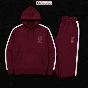 Conjunto Deportivo con Capucha Color Granate para Hombre, Manga Larga, Color Sólido, Logotipo Bordado, Ropa Casual de Otoño, Cierre con Cordón, Bolsillos Laterales - Product Image 5