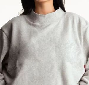 Custom Logo Women's Soft Cotton Mock Neck Streetwear Embroidered <b>Jumper</b> Fleece Oversized <b>Pullover</b> Women Mock neck Sweatshirt - Product Image 3