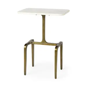 Table basse carrée de luxe, design moderne, structure en métal doré, bande de cristal, pour salon ou bureau, modèle ZE-3270U, ZAHID EXPORTS - Product Image 3