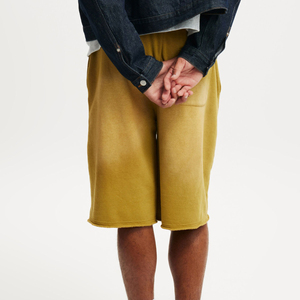 Streetwear <b>Men's</b> Custom Casual Solid Acid Washed Heavyweight Canvas Drawstring Distressed <b>Long</b> Cotton Ripped Sweat <b>Shorts</b> High - Product Image 4