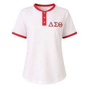 Maglietta Henley Bianca Premium Delta Sigma Theta per Donne, Vestibilità Comoda, Alta Qualità, Abbigliamento Casual per Confraternite Greche - Product Image 4