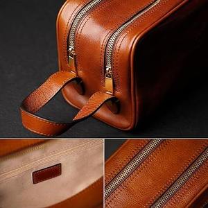 Trousse de Toilette en Cuir Véritable pour Hommes et Femmes, Pochette de Voyage Zippée pour Cosmétiques et Maquillage – Vente en Gros - Product Image 3