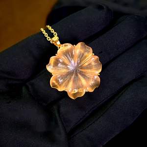 Colgante de flor de piedra lunar de melocotón natural, collar de piedra preciosa tallada de piedra lunar, colgante floral para mujer, joyería al por mayor a granel - Product Image 6