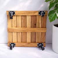 Soporte para Plantas de Madera de Acacia con Ruedas Giratorias de 360 Grados, Soporte Circular Rectangular para Flores de Exterior, Diseño Rústico, Capacidad de 120 kg para Uso en Jardín