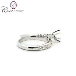 แหวนหมั้นเพชรแท้คลาสสิกสีขาวล้วน18K สุดหรูชุดแหวนหมั้นและแหวนแต่งงานสำหรับงานเลี้ยงและโอกาสครบรอบ - Product Image 4