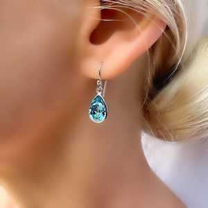Pendientes colgantes de plata de ley con cristal Swarovski azul aguamarina, elegantes y brillantes, regalo para mujer - Product Image 2