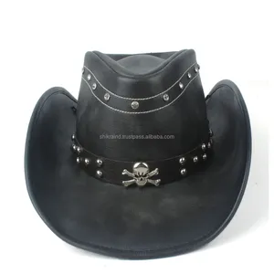 Hete Verkoop 100 _ Leren Zwarte Heren Western Cowboyhoed Voor Gentleman Dad Cowboy Sombrero Homb Leren Pet