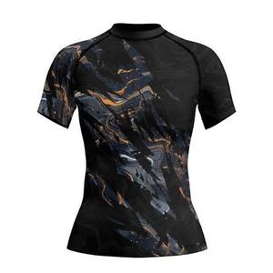 Wholesale Digital Printed <b>Women</b> Short Sleeve Gym Sports Rash Guard <b>Compression</b> Surfing Yoga T-Shirt Breathable - Product Image 4