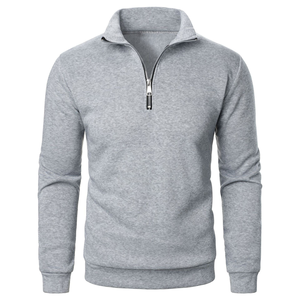 Sudadera Gris para Hombre con Cierre de Cremallera, Corte Regular, Color Sólido, Informal, para Otoño, Tejida, con Cuello Alto y Manga Larga - Product Image 1