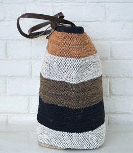 Sac fourre-tout en coton avec poignées en cuir, style bohème écologique, grande capacité, fermeture ouverte, pour femme, usage quotidien, plage, toutes saisons - Product Image 2