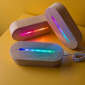RGB Wood LED Light Base for Acrylic Sheet, USB Powered Wooden Night Lamp Display Stand with Remote & <b>Touch</b> <b>Switch</b> - Product Image 4