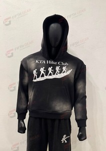 Sudadera con capucha negra lavada de peso pesado con estampado, tendencia 2026, efecto lavado, color, talla, diseño y tela personalizables, servicio OEM - Product Image 1