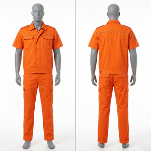 Ensemble uniforme de travail pour hommes en sergé de coton 240 GSM beige avec empiècements contrastants sur la poitrine et le dos, broderie personnalisée, impression et logo par transfert thermique - Product Image 3