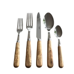 Ensemble de couverts en acier inoxydable de haute qualité avec manche en bois d'olivier, vaisselle artisanale au design élégant, prix abordable - Product Image 1