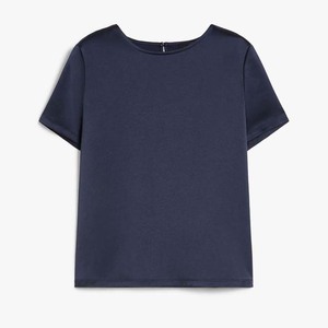 T-shirt à manches courtes col rond bleu marine pour femme Coupe classique Style décontracté Tissu jersey 100% coton Porté toute l'année - Product Image 6