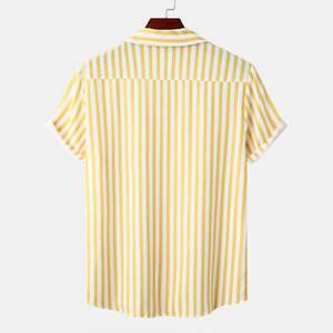 2026 OEM Custom Brand Logo Button down Shirts for Men Stripe Lapel Short Sleeve Tops Casual Summer Beach Vacation 100% Cotton - Product Image 5