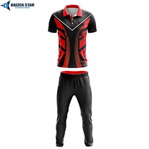 Men's Black Red Geometric Print Short Sleeve cricket uniform With Matching Pants Set Quick Dry Sublimation Design Regular Fit - Product Image 2