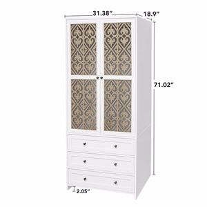 Armadio a 2 Ante e 3 Cassetti con Motivo Traforato, Colore Legno e Bianco, per Camere da Letto e Spogliatoi - Product Image 5