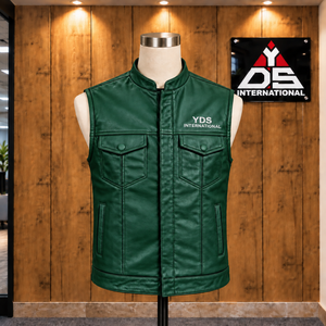 Custom <b>Men's</b> Stand Collar Zipper Front Leather <b>Vest</b> Comfort Fit Pockets Moto Biker Style Outerwear Leather <b>For</b> <b>Men</b> Custom - Product Image 1