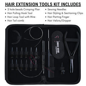 Kit d'outils pour extensions de cheveux Microlink noirs avec pince à sertir les perles à 2 trous de 7 pouces, applicateur de boucles, pinces à doigts et velcro pour cheveux - Product Image 2