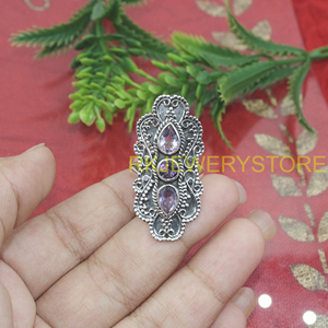 Natural Amethyst Gemstone 925 Silver <b>Statement</b> <b>Ring</b> Vintage Filigree Handmade Designer <b>Ring</b> Boho Jewelry Women Gift for Men Her - Product Image 4