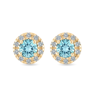 Boucles d'oreilles clous en or massif blanc, diamant de laboratoire aquamarine taille ronde, design simple, fabrication de bijoux, vente en gros, best-seller - Product Image 1