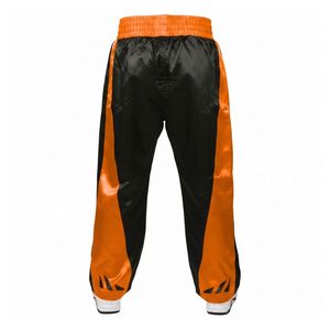 Pantalon d'arts martiaux avec empiècements latéraux orange, pantalon de kickboxing, bas de tenue MMA, équipement d'entraînement de combat en satin haute mobilité - Product Image 2