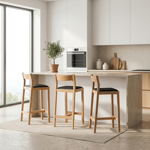 Silla de Bar Contemporánea Sela de Madera de Teca Sólida Premium, Duradera, con Asiento Tapizado - Product Image 4